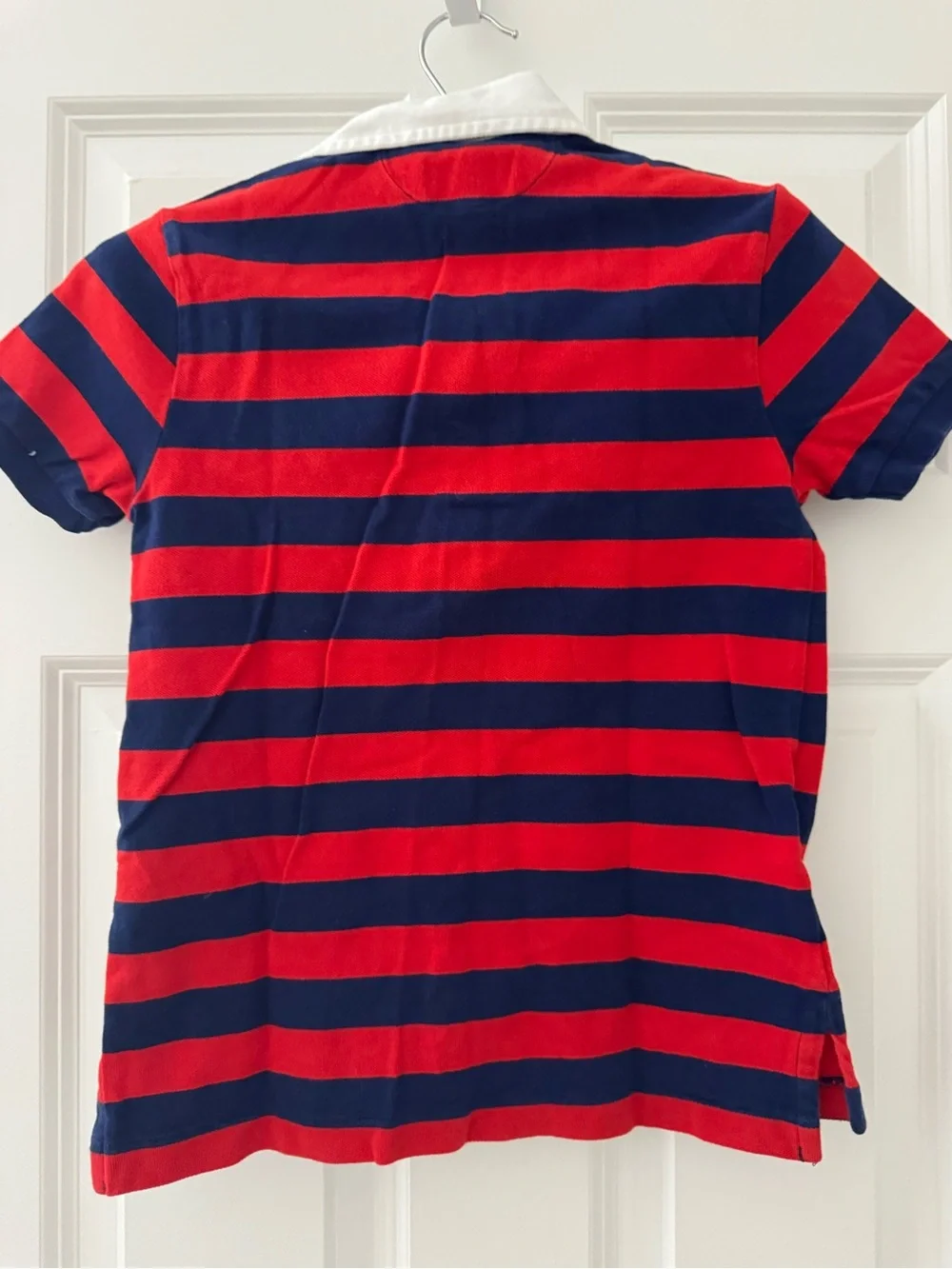 Ralph Lauren Kids Red & Navy Striped Polo with White Collar